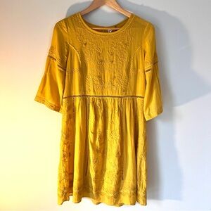 Anthropologie Akemi & Kin Golden Dress with Embroidery Size Small